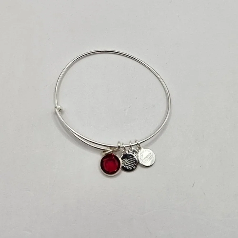 Alex and Ani‎ Red Crystal Expandable Bangle Silver Tone Charm Bracelet USA